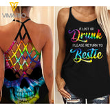 KHMD WARNING BESTIE Sku Girl Criss-Cross Tank Top