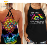 KHMD WARNING BESTIE Sku Girl Criss-Cross Tank Top