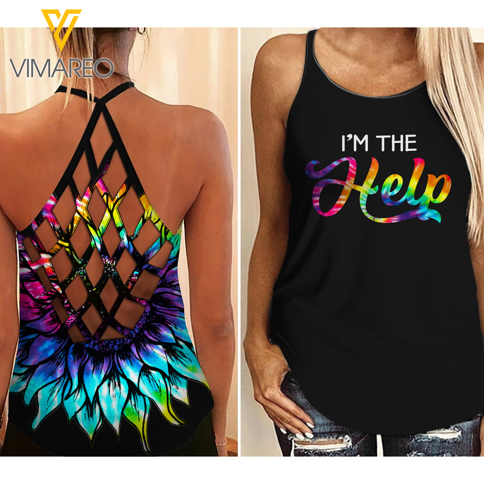 KHMD WARNING BESTIE SUNFLOWER Girl Criss-Cross Tank Top