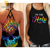 KHMD WARNING BESTIE Sku Girl Criss-Cross Tank Top