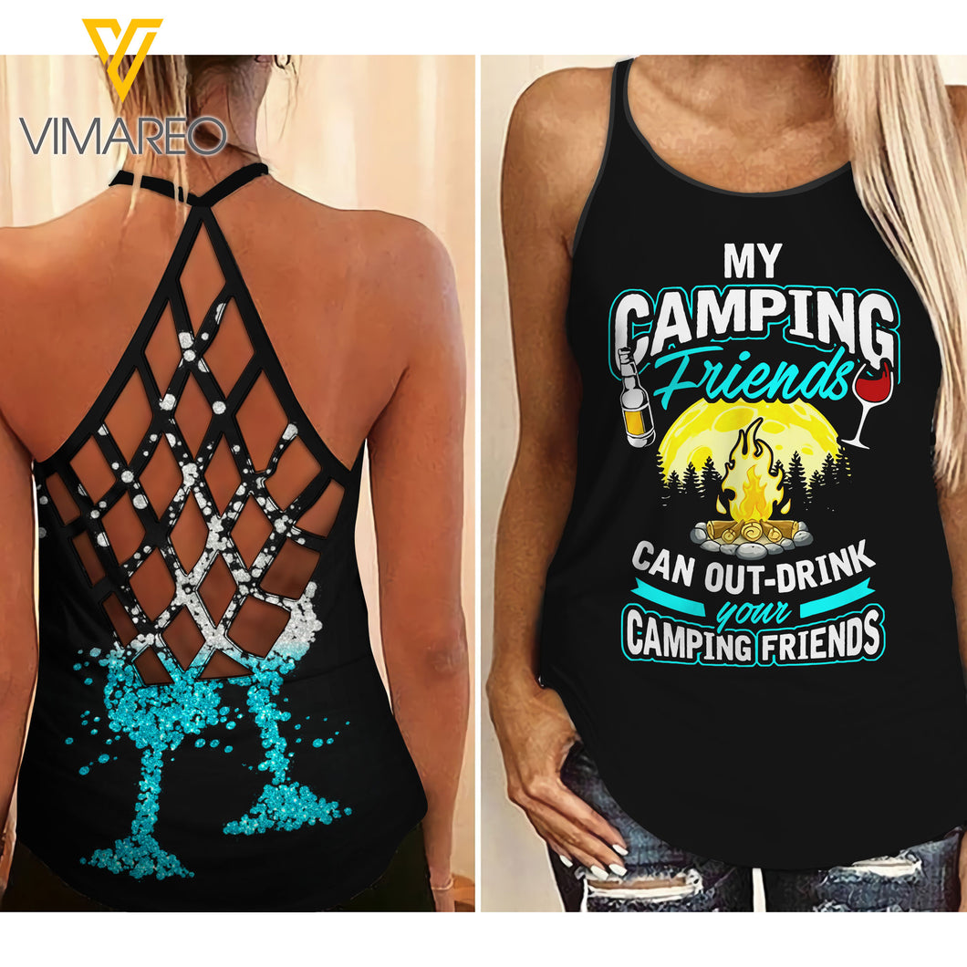 CAMPING FRIENDS Criss-Cross Open Back Camisole Tank Top MAR-QH18