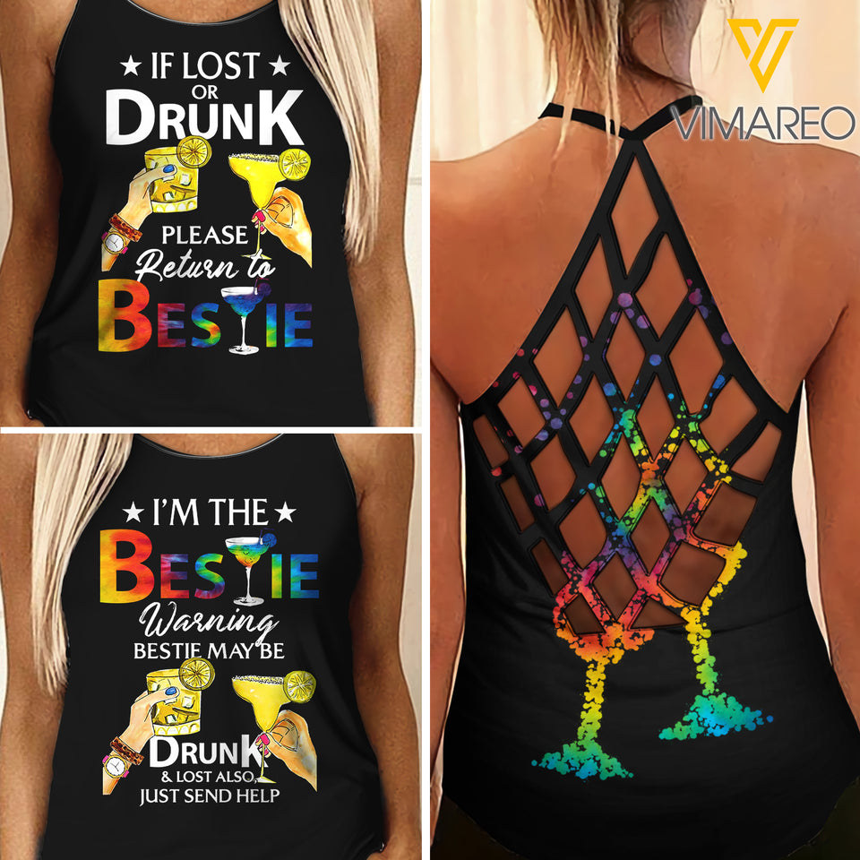 Drunk Bestie Tiedye Criss-Cross Open Back Camisole Tank Top