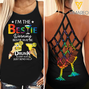 Drunk Bestie Tiedye Criss-Cross Open Back Camisole Tank Top