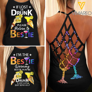 Drunk Bestie 2 Tiedye Criss-Cross Open Back Camisole Tank Top