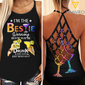 Drunk Bestie 2 Tiedye Criss-Cross Open Back Camisole Tank Top