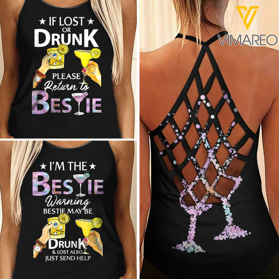 Drunk Bestie 3 Tiedye Criss-Cross Open Back Camisole Tank Top