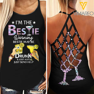 Drunk Bestie 3 Tiedye Criss-Cross Open Back Camisole Tank Top