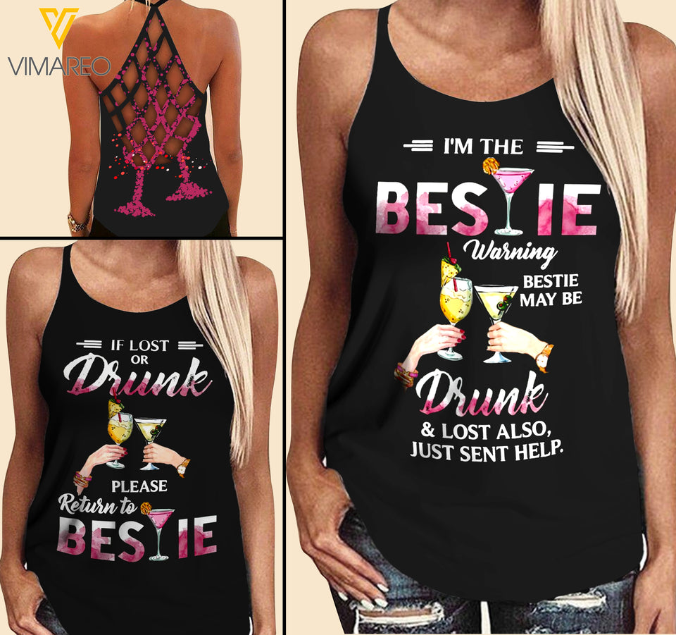 Drunk Bestie Criss-Cross Open Back Camisole Tank Top