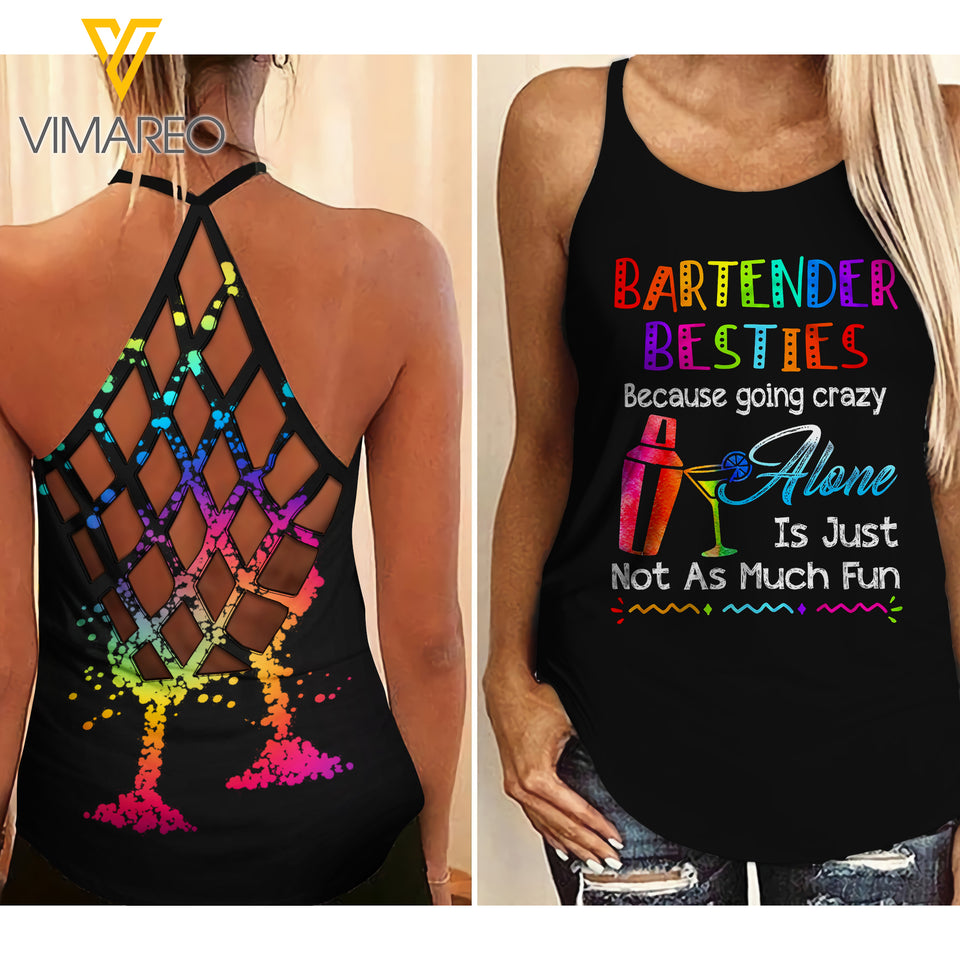 Bartender Bestie Criss-Cross Open Back Camisole Tank Top