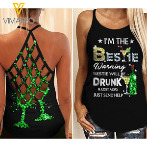 Drunk Bestie Cont Criss-Cross Open Back Camisole Tank Top