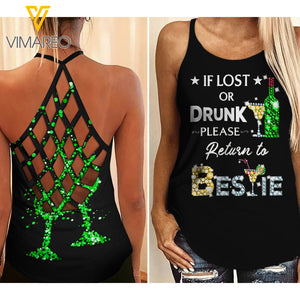 Drunk Bestie Cont Criss-Cross Open Back Camisole Tank Top