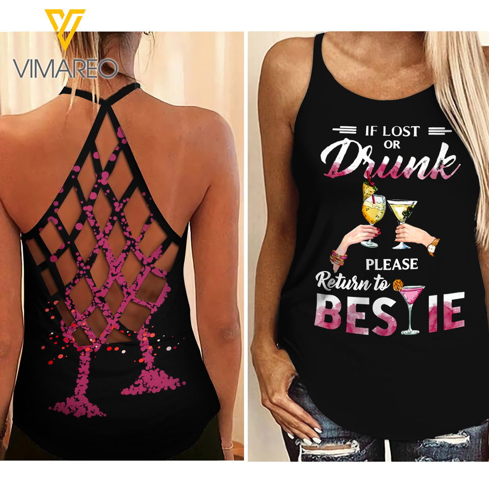 Drunk Bestie Criss-Cross Open Back Camisole Tank Top