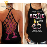 Drunk Bestie Criss-Cross Open Back Camisole Tank Top