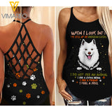 AMERICAN-ESKIMO DOG CRISS-CROSS OPEN BACK CAMISOLE TANK TOP