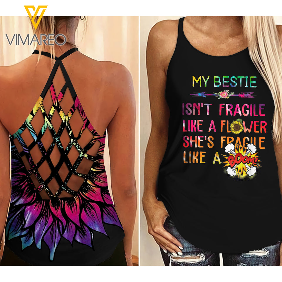 MY BESTIE IS FRAGILE LIKE A BOOM Criss-Cross Open Back Camisole Tank Top Couple