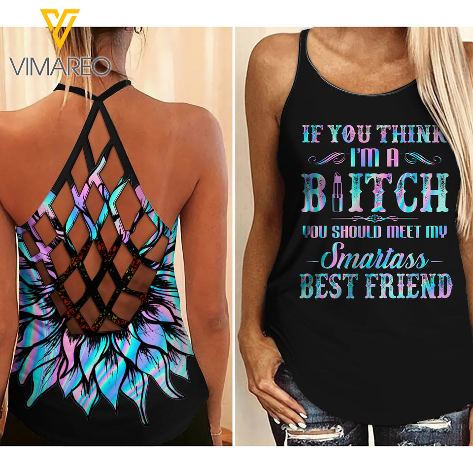 MY SMARTASS BEST FRIEND Criss-Cross Open Back Camisole Tank Top  VMYY