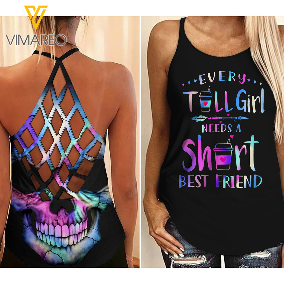 EVERY SHORT/ TALL GIRL  NEEDS A TALL/ SHORT BEST FRIEND Criss-Cross Open Back Camisole Tank Top Couple