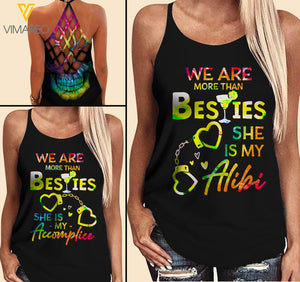 WE ARE MORE THAN BESTIE Criss-Cross Open Back Camisole Tank Top Couple Tie Dye