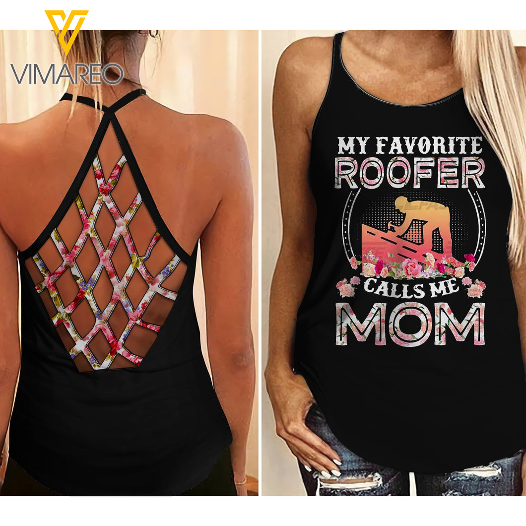 ROOFER MOM Criss-Cross Open Back Camisole Tank Top YYQQ