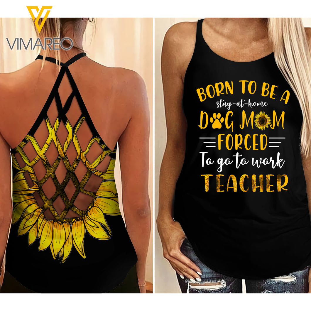 Teacher Dog Mom Criss-Cross Open Back Camisole Tank Top