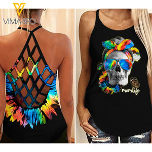 SKULL TATTOO MOM girl Criss-Cross Open Back Camisole Tank Top 0605NGBTQ