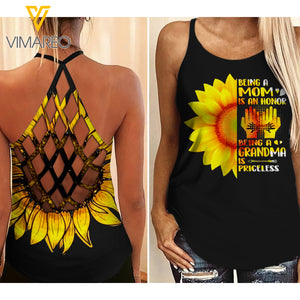 sunflower mom Criss-Cross Open Back Camisole Tank Top TMTL