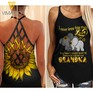 GRANDMA SUNFLOWER CRISS-CROSS OPEN BACK CAMISOLE TANK TOP