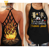 CAMPING DRUNK FRIENDS CRISS-CROSS TANK TOP