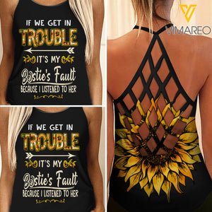 Trouble bestie girl Criss-Cross Open Back Camisole Tank Top 2906A