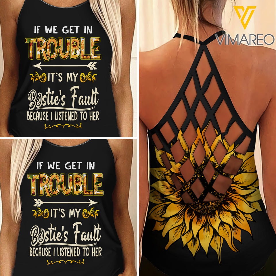 Trouble bestie girl Criss-Cross Open Back Camisole Tank Top 2906A