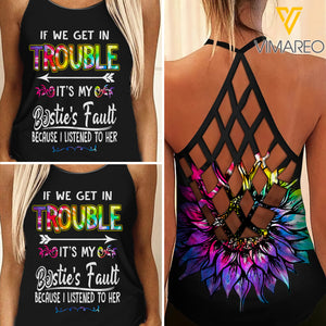 Trouble bestie girl Criss-Cross Open Back Camisole Tank Top 2906A