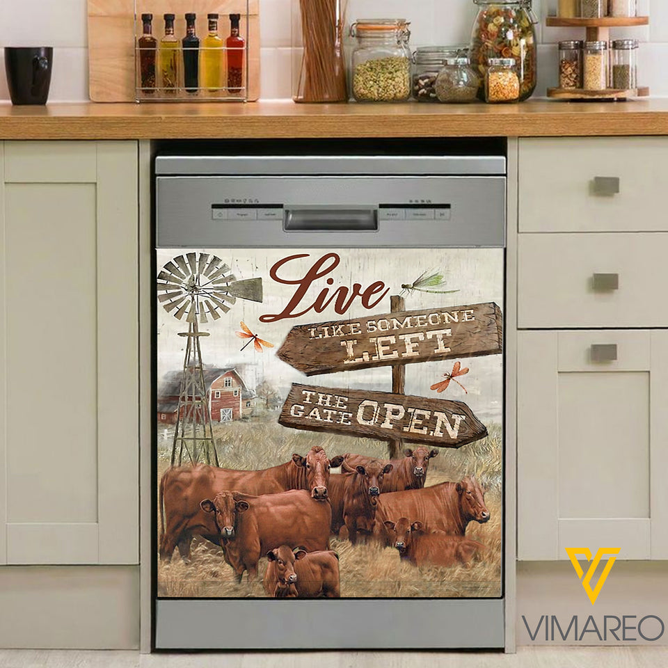Red Angus Cattle Kitchen Dishwasher Cover Live