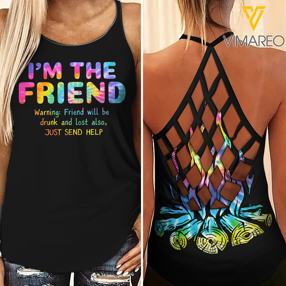 RETURN TO FRIEND CRISS-CROSS OPEN BACK TANK TOP CAMPING