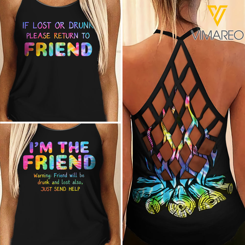 RETURN TO FRIEND CRISS-CROSS OPEN BACK TANK TOP CAMPING