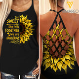 SWEET AND WILD BESTIE SUNFLOWER CRISS-CROSS OPEN BACK CAMISOLE TANK TOP