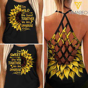 SWEET AND WILD BESTIE SUNFLOWER CRISS-CROSS OPEN BACK CAMISOLE TANK TOP