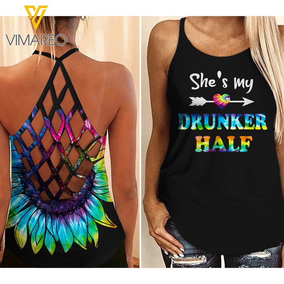 DRUNKER HALF BESTIES CRISS-CROSS OPEN BACK TANK TOP