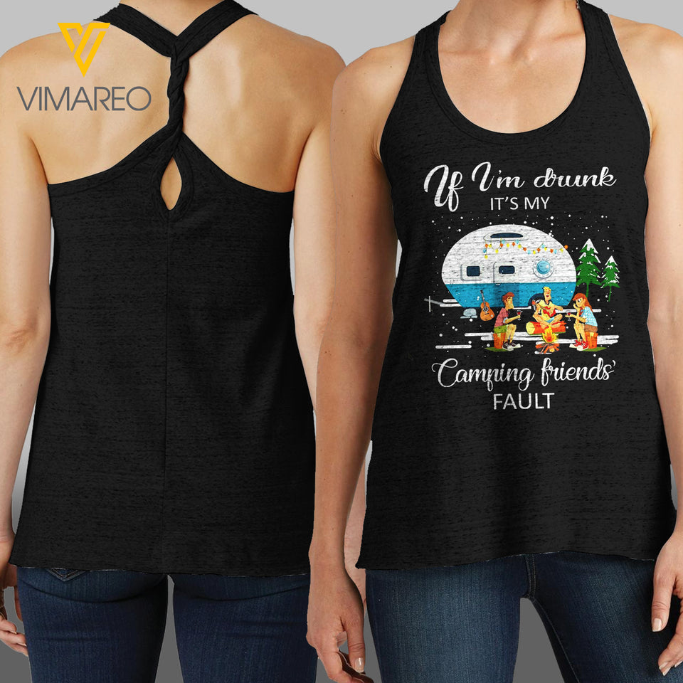 CAMPING DRUNK FRIENDS FAULT LADIES COSMIC TWIST BACK TANK