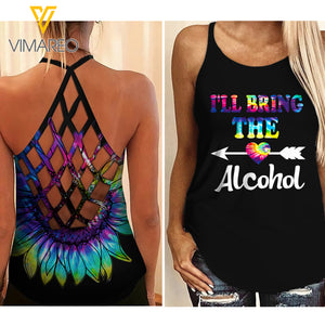 ALCOHOL BESTIE SUNFLOWER CRISS-CROSS OPEN BACK CAMISOLE TANK TOP