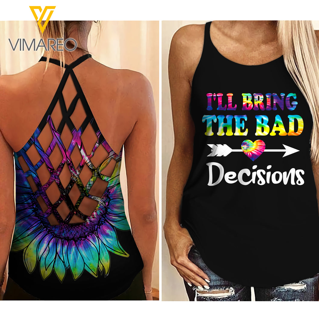 ALCOHOL BESTIE SUNFLOWER CRISS-CROSS OPEN BACK CAMISOLE TANK TOP