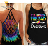 ALCOHOL BESTIE SUNFLOWER CRISS-CROSS OPEN BACK CAMISOLE TANK TOP