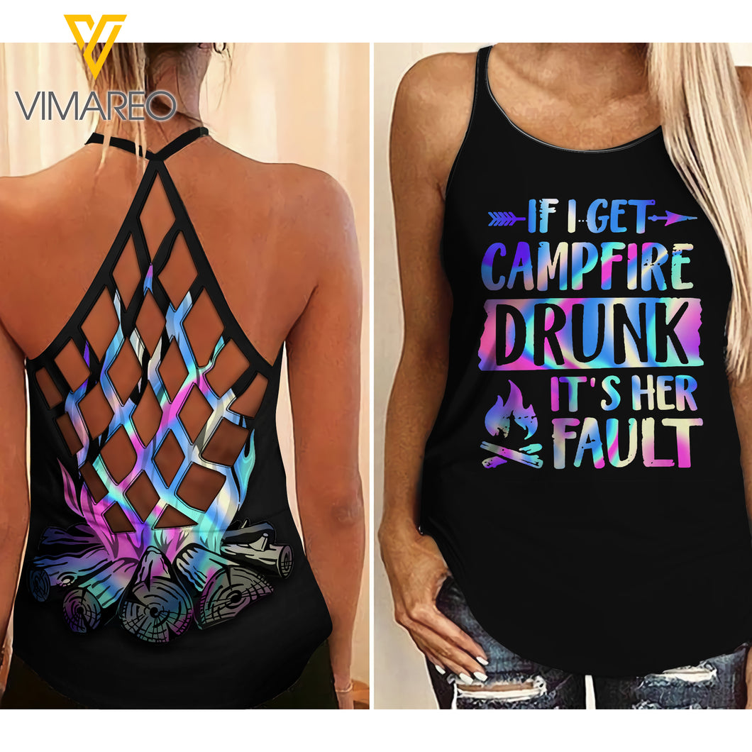 CAMPFIRE DRUNK _ IT'S HER FAULT CRISS-CROSS TANK TOP CAMPING FRIENDS 4