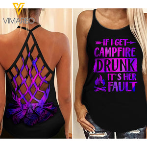 CAMPFIRE DRUNK _ IT'S HER FAULT CRISS-CROSS TANK TOP CAMPING FRIENDS 2