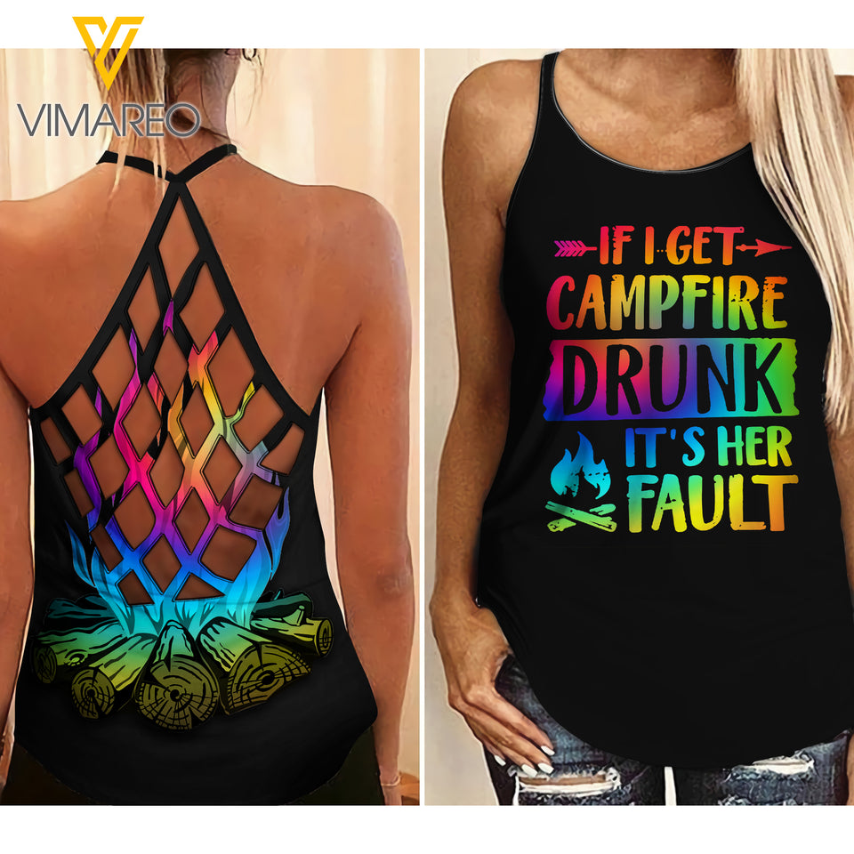 CAMPFIRE DRUNK _ IT'S HER FAULT CRISS-CROSS TANK TOP CAMPING FRIENDS 3