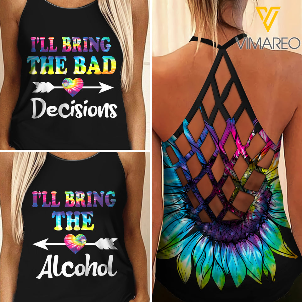 ALCOHOL BESTIE SUNFLOWER CRISS-CROSS OPEN BACK CAMISOLE TANK TOP