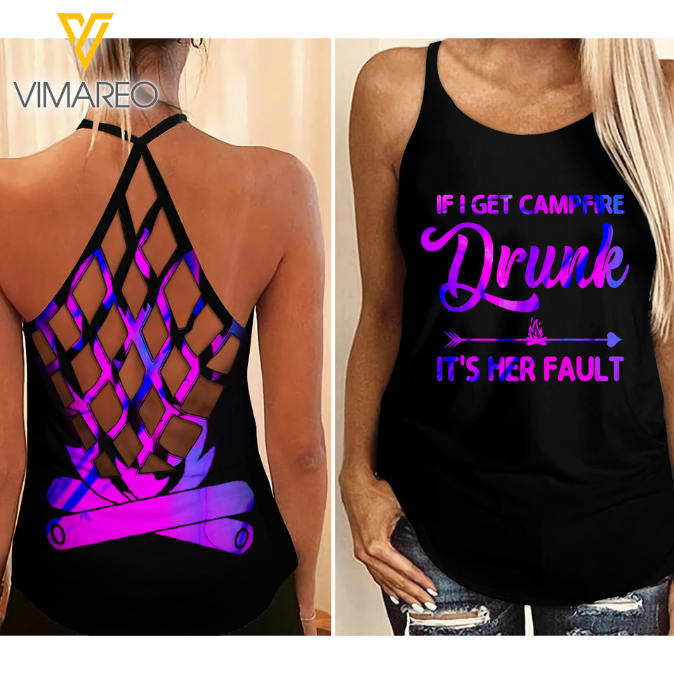 CAMPING BESTIE CRISS-CROSS OPEN BACK CAMISOLE TANK TOP CAMPFIRE DRUNK 1