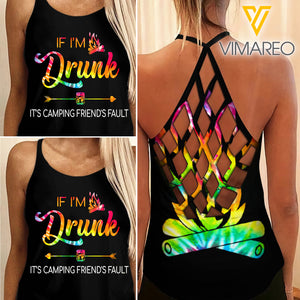 DRUNK CAMPING FRIEND FAULT CRISS-CROSS OPEN BACK CAMISOLE TANK TOP