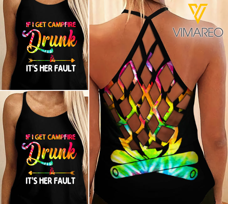 CAMPING BESTIE CRISS-CROSS OPEN BACK CAMISOLE TANK TOP CAMPFIRE DRUNK