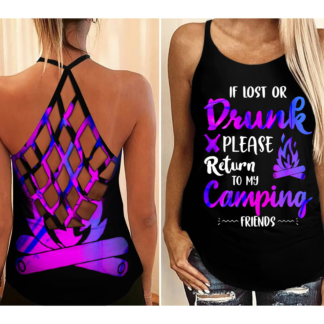 RETURN TO CAMPING FRIENDS CRISS-CROSS TANK TOP