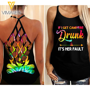 CAMPING BESTIE CRISS-CROSS OPEN BACK CAMISOLE TANK TOP CAMPFIRE DRUNK